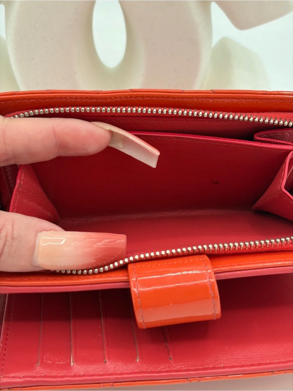 Chanel Orange Quilted Patent Leather CC French Wallet✨✨